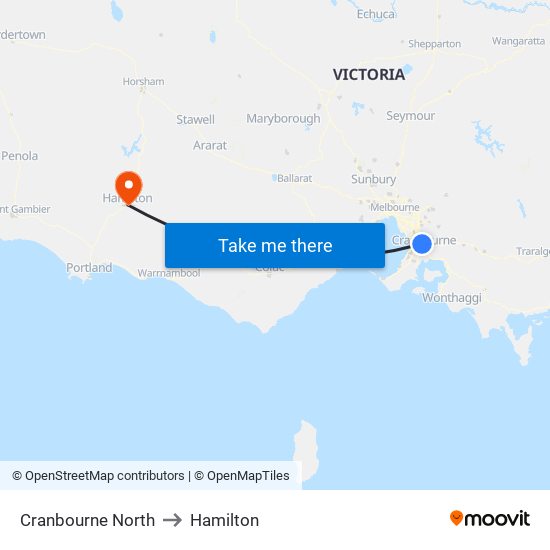 Cranbourne North to Hamilton map