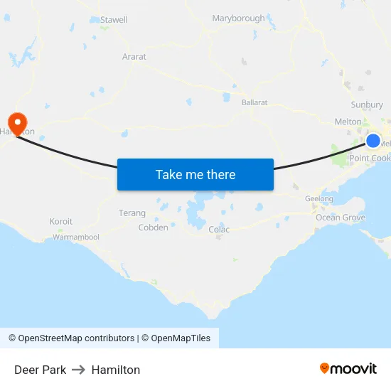 Deer Park to Hamilton map