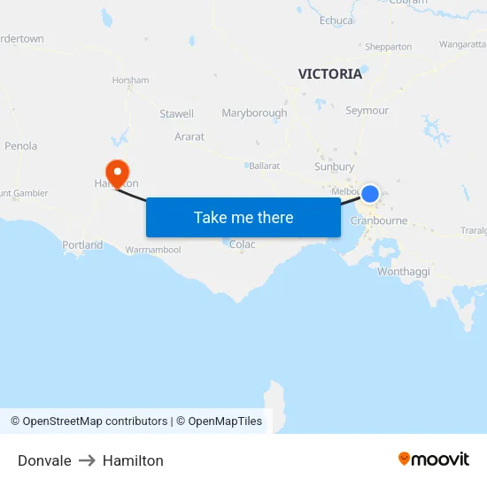 Donvale to Hamilton map