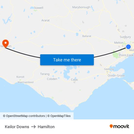 Keilor Downs to Hamilton map