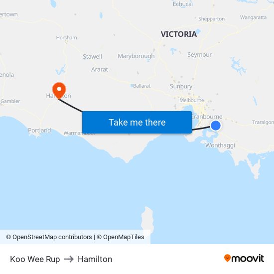 Koo Wee Rup to Hamilton map