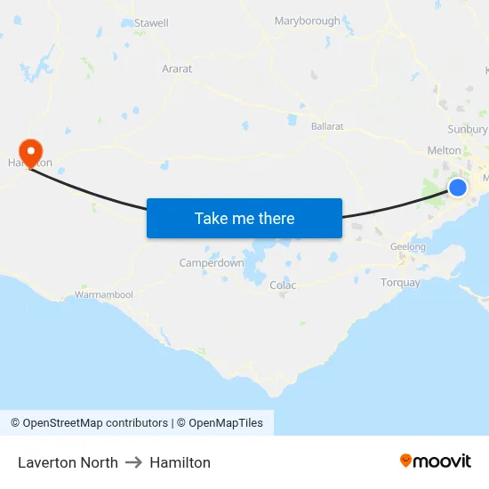 Laverton North to Hamilton map