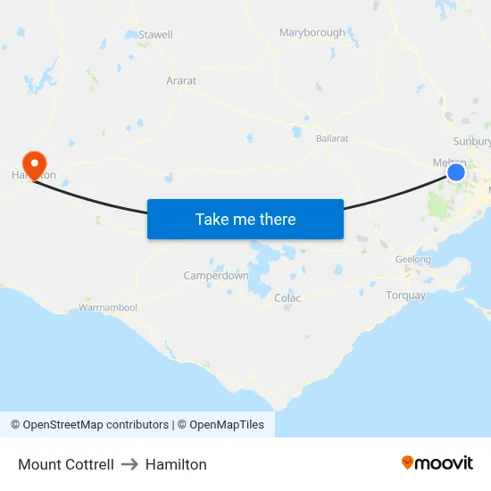 Mount Cottrell to Hamilton map