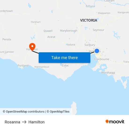 Rosanna to Hamilton map