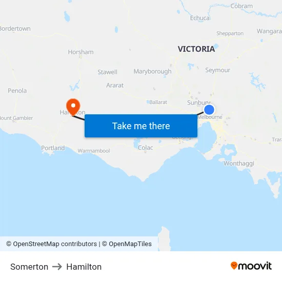 Somerton to Hamilton map