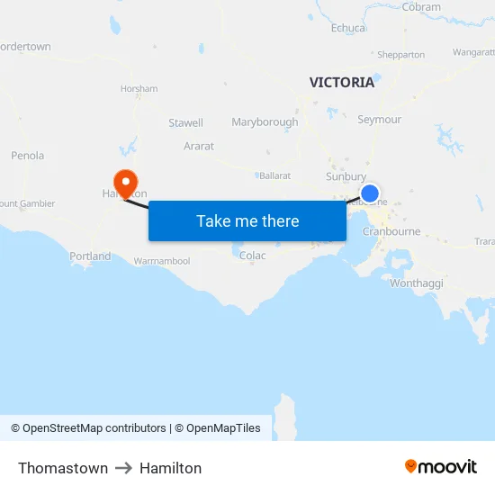 Thomastown to Hamilton map