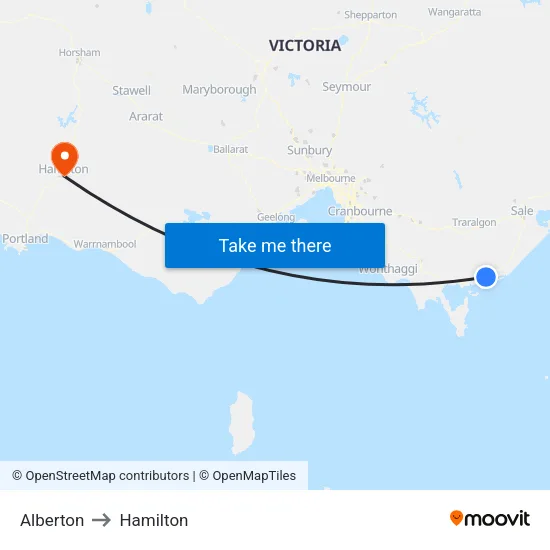 Alberton to Hamilton map