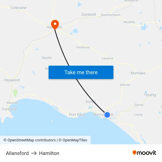 Allansford to Hamilton map