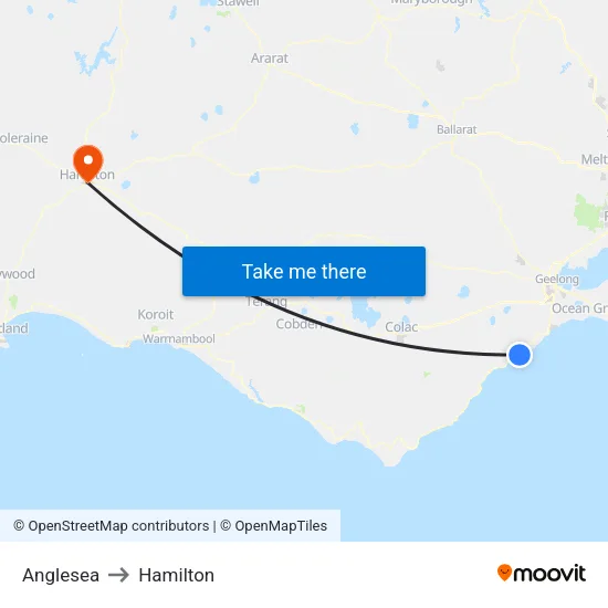 Anglesea to Hamilton map