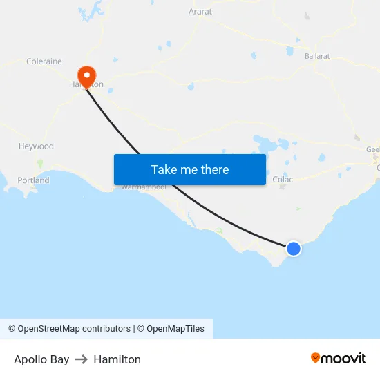 Apollo Bay to Hamilton map