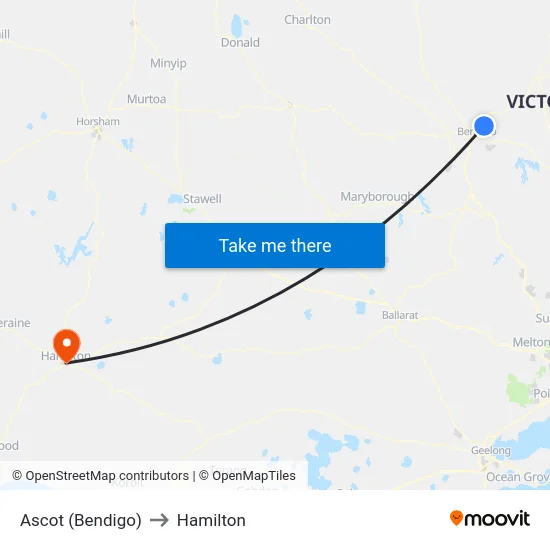 Ascot (Bendigo) to Hamilton map