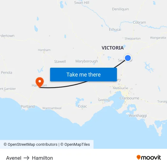Avenel to Hamilton map