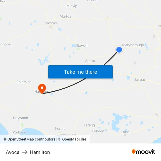 Avoca to Hamilton map