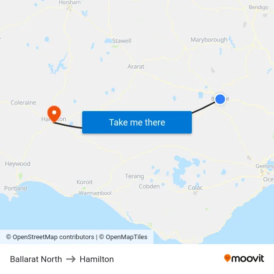 Ballarat North to Hamilton map
