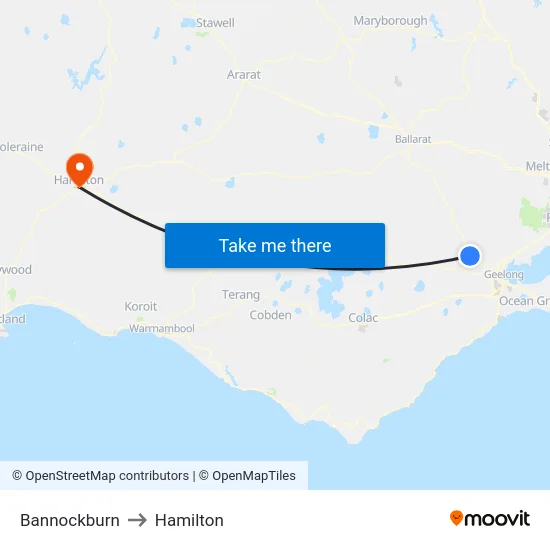 Bannockburn to Hamilton map