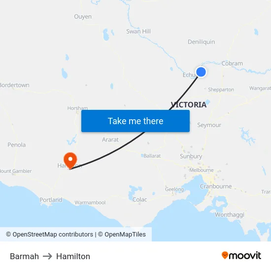 Barmah to Hamilton map