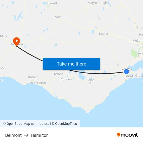 Belmont to Hamilton map