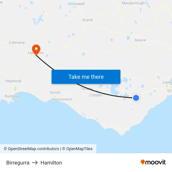 Birregurra to Hamilton map