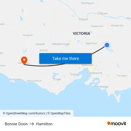 Bonnie Doon to Hamilton map