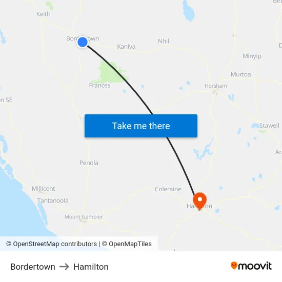 Bordertown to Hamilton map