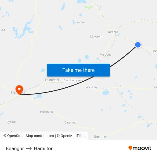 Buangor to Hamilton map