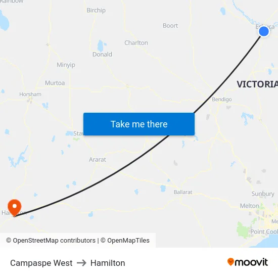 Campaspe West to Hamilton map