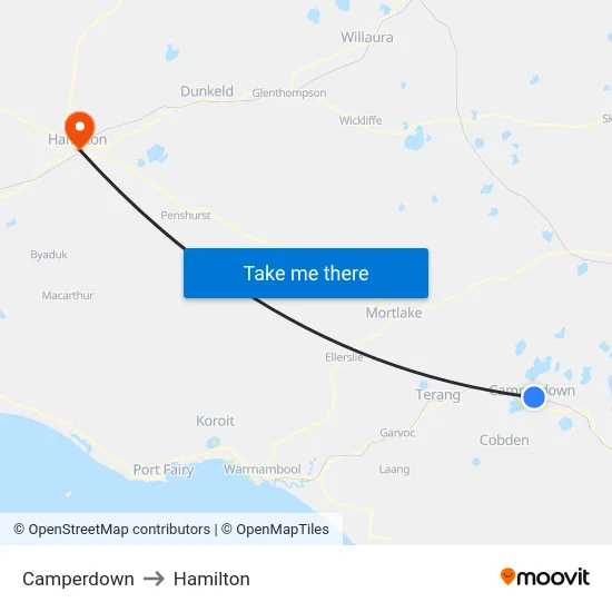 Camperdown to Hamilton map