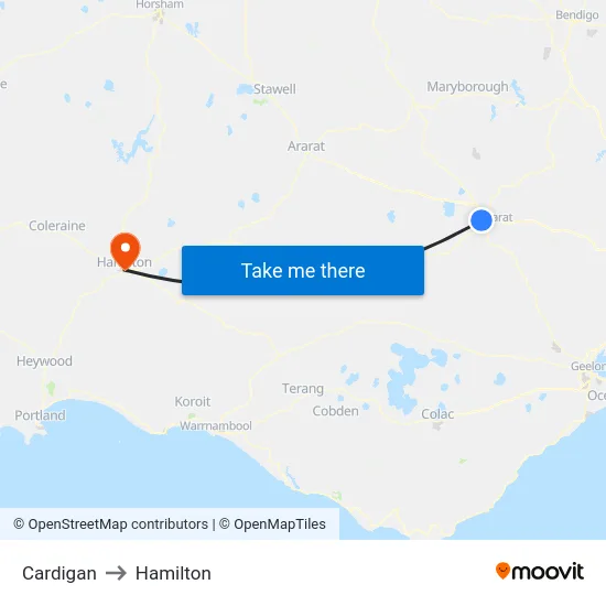 Cardigan to Hamilton map