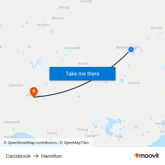 Carisbrook to Hamilton map