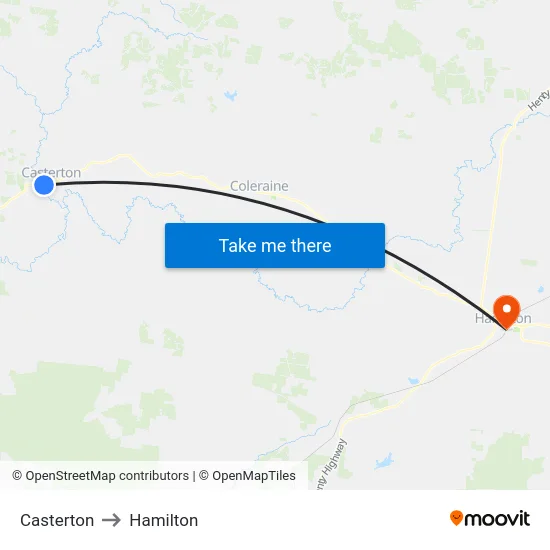 Casterton to Hamilton map