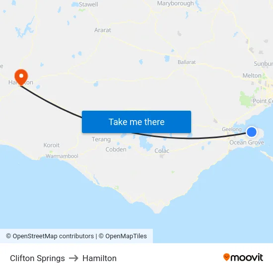 Clifton Springs to Hamilton map