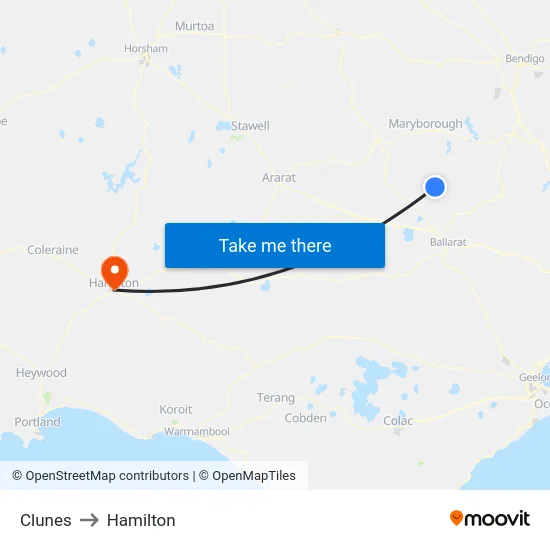 Clunes to Hamilton map