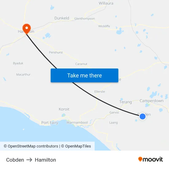 Cobden to Hamilton map