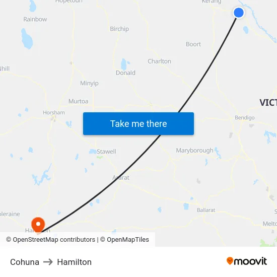 Cohuna to Hamilton map