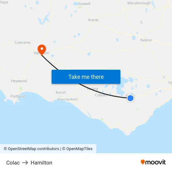 Colac to Hamilton map