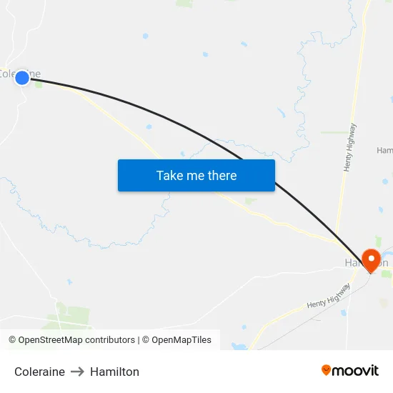 Coleraine to Hamilton map