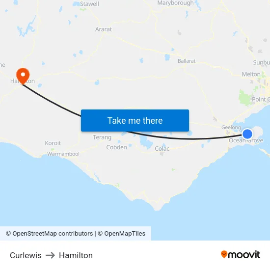 Curlewis to Hamilton map