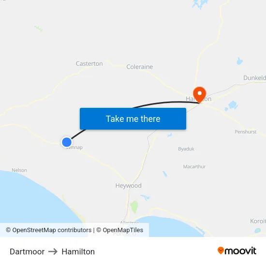 Dartmoor to Hamilton map
