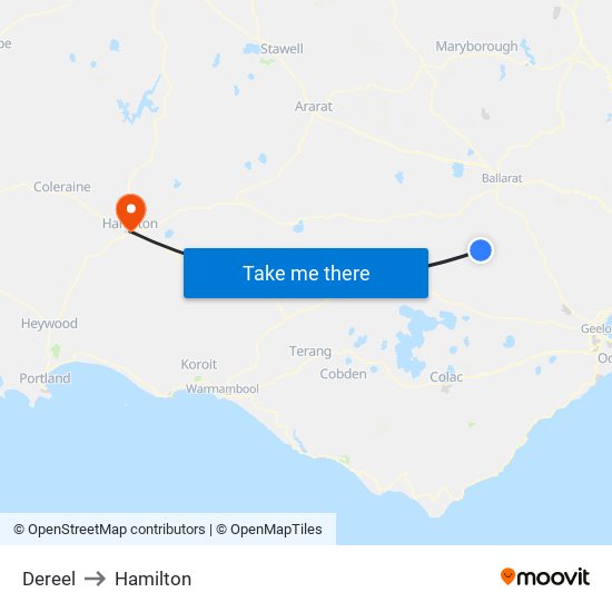 Dereel to Hamilton map