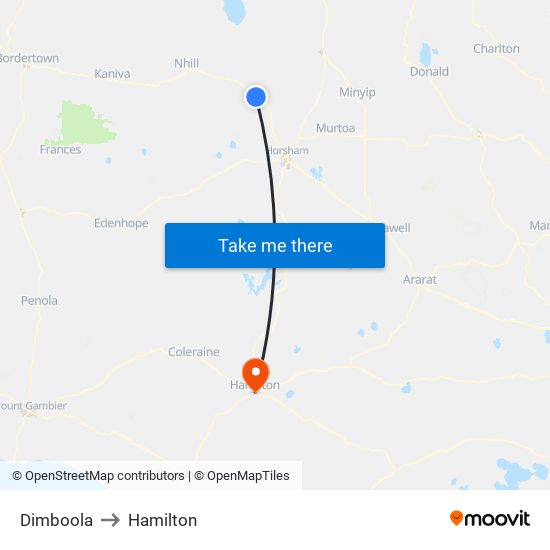Dimboola to Hamilton map