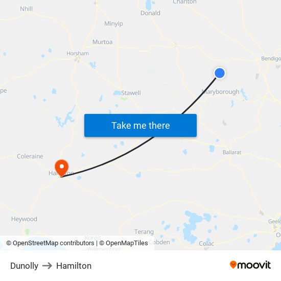 Dunolly to Hamilton map