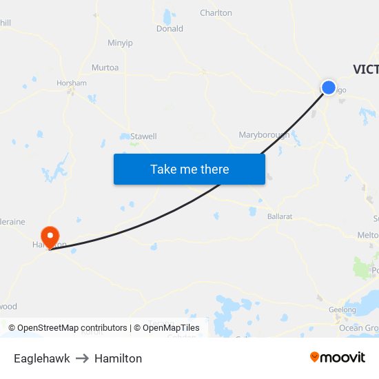 Eaglehawk to Hamilton map