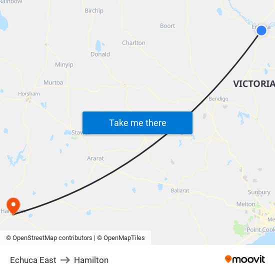 Echuca East to Hamilton map