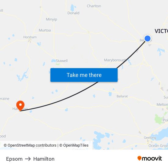 Epsom to Hamilton map