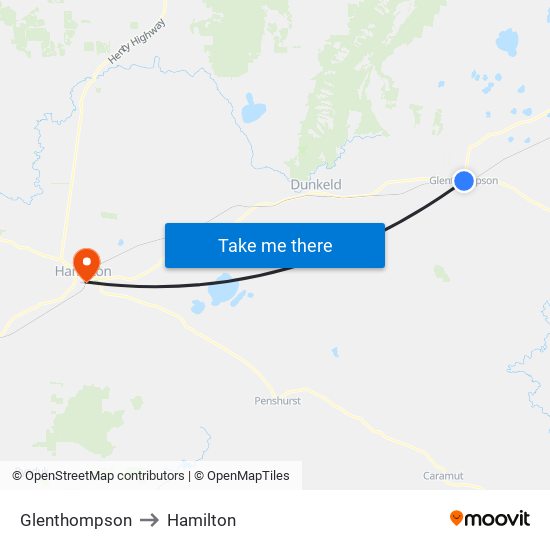 Glenthompson to Hamilton map