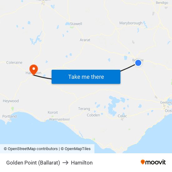 Golden Point (Ballarat) to Hamilton map