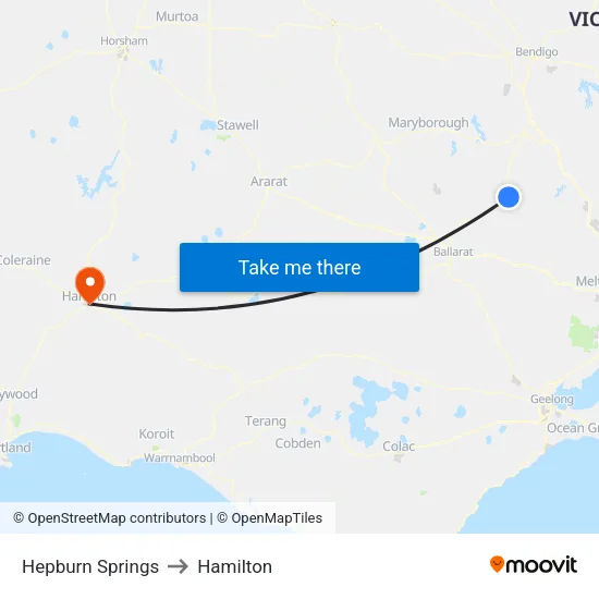 Hepburn Springs to Hamilton map