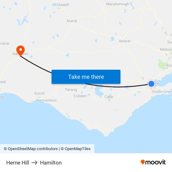 Herne Hill to Hamilton map