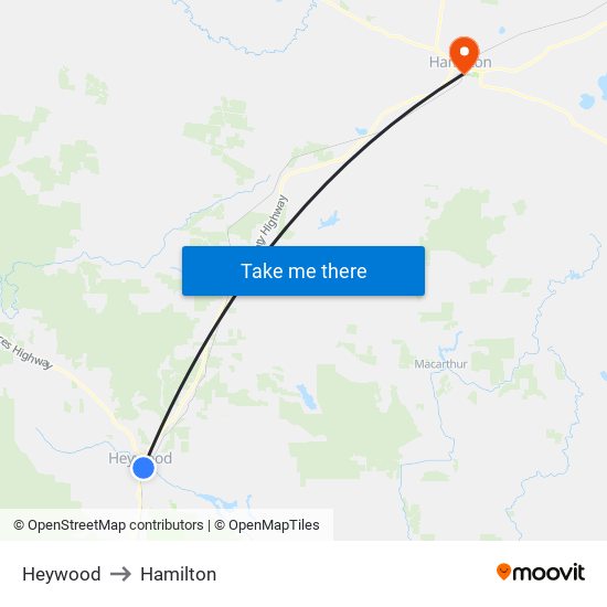 Heywood to Hamilton map