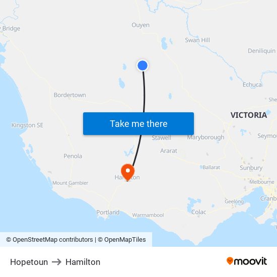 Hopetoun to Hamilton map